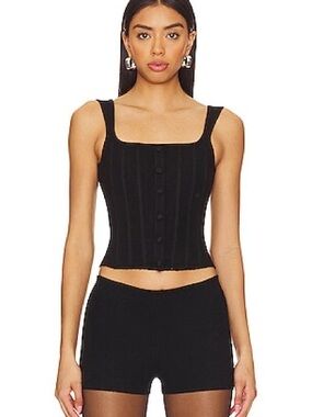 Danielle Guizio Black Knit Corset Tank Top